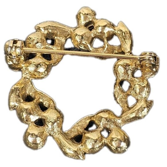 Vintage Faux Pearl Rhinestone Wreath Brooch Pin Gold Tone Round Circle Jewelry - Picture 2 of 3